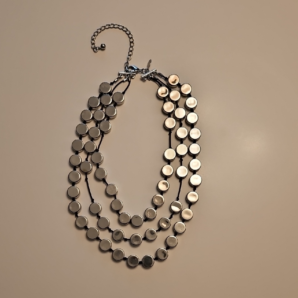 Chico's 3-Strand Silver-Tone Disc Necklace with Black